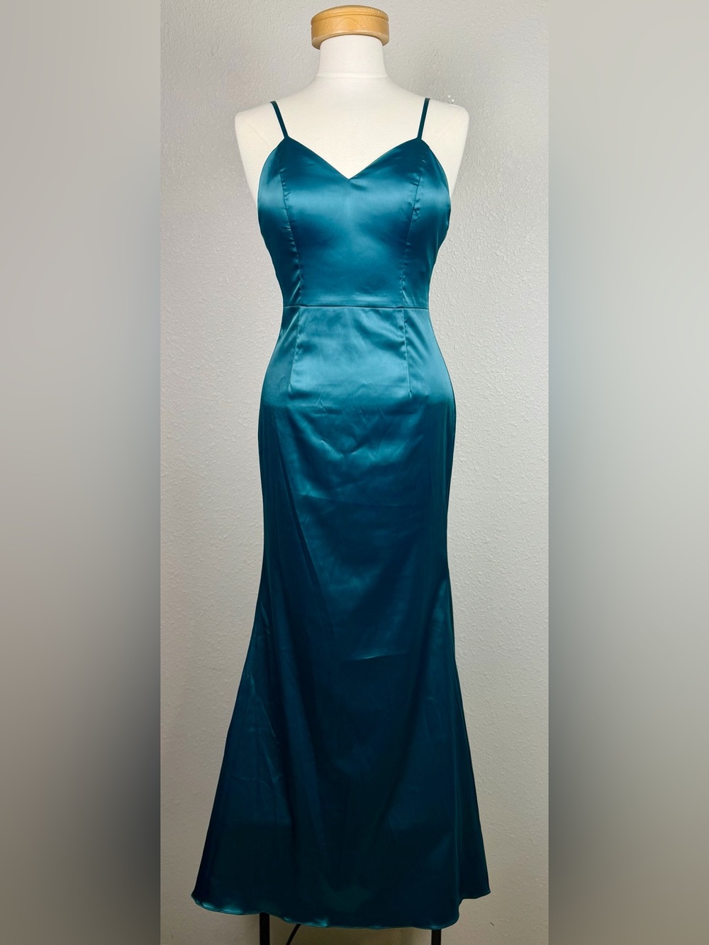 I:NA Darcy Hunter Green Satin Mermaid Bridesmaid Dress Backless Formal Gown S
